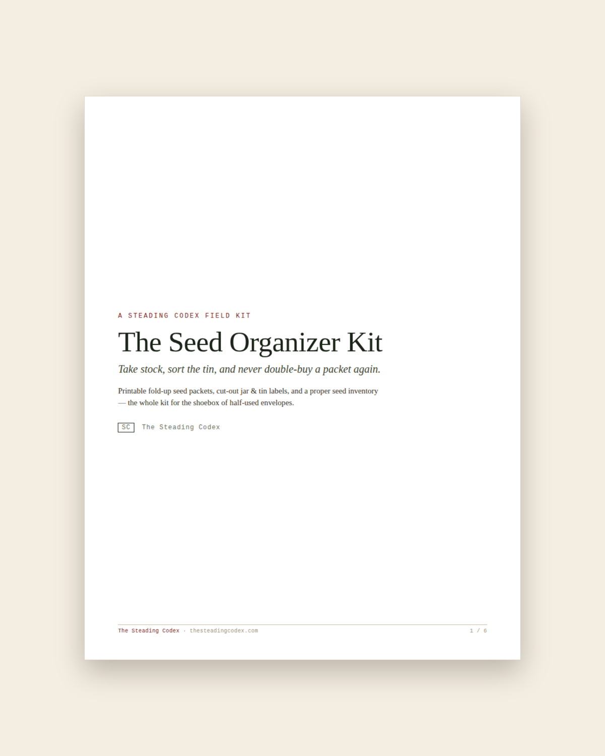 The Seed Organizer Kit — cover