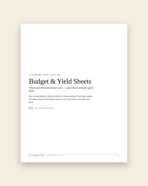 Budget & Yield Sheets — cover