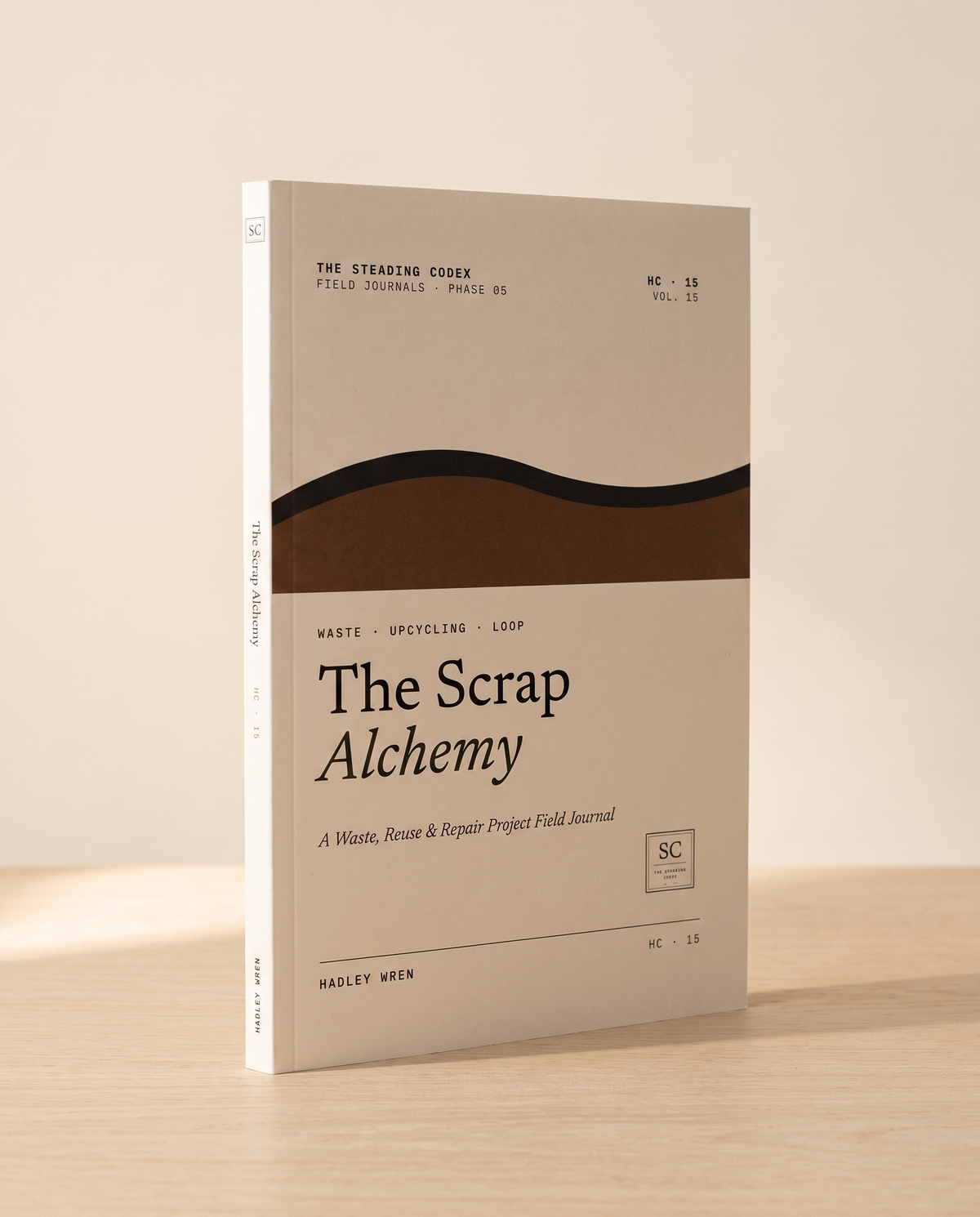 The Scrap Alchemy — 3D cover render on cream