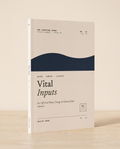 Vital Inputs — 3D cover render on cream